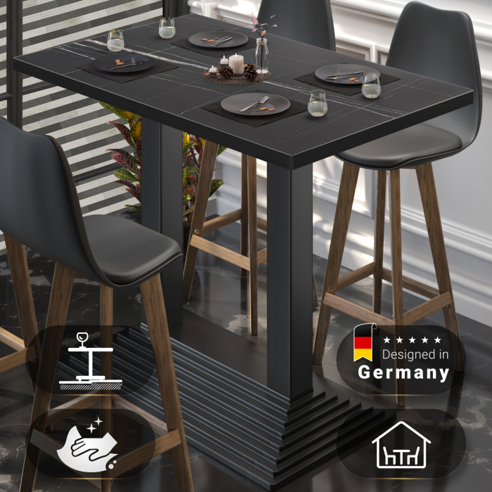 BPY | Bistro Stehertabel | 110 x 60 x 112 cm | Sort kant | Firkantet | Sort marmor / Sort