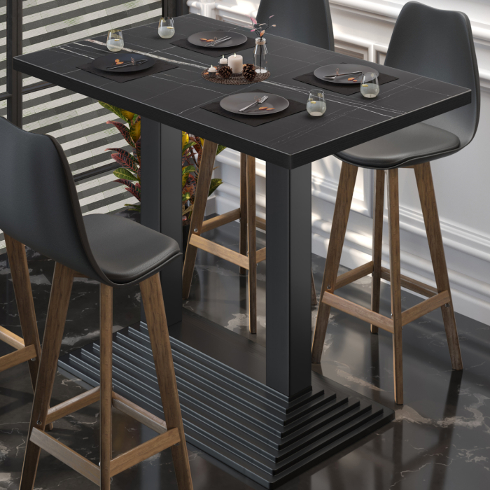 BPY | Bistro Stehertabel | 110 x 60 x 112 cm | Sort kant | Firkantet | Sort marmor / Sort