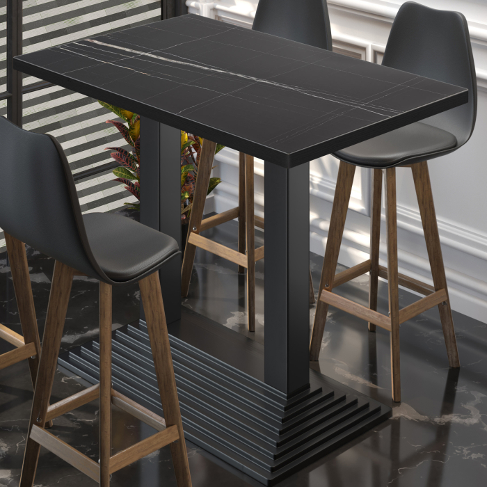 BPY | Bistro Stehertabel | 110 x 60 x 112 cm | Sort kant | Firkantet | Sort marmor / Sort
