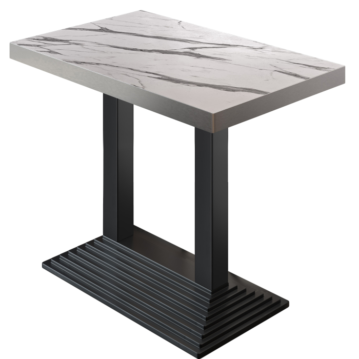 BPY | Bistro Stehtabel | 130 x 80 x 114 cm | Stålkant | Rektangulær | Hvid marmor / Sort