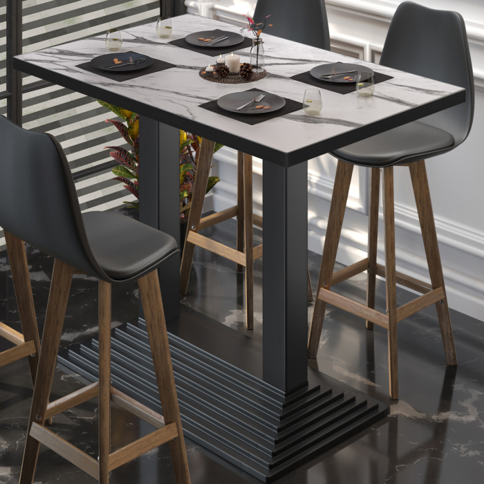 BPY | Bistro Stehtisk | 120 x 70 x 112 cm | Sort kant | Rektangulær | Hvid marmor / Sort