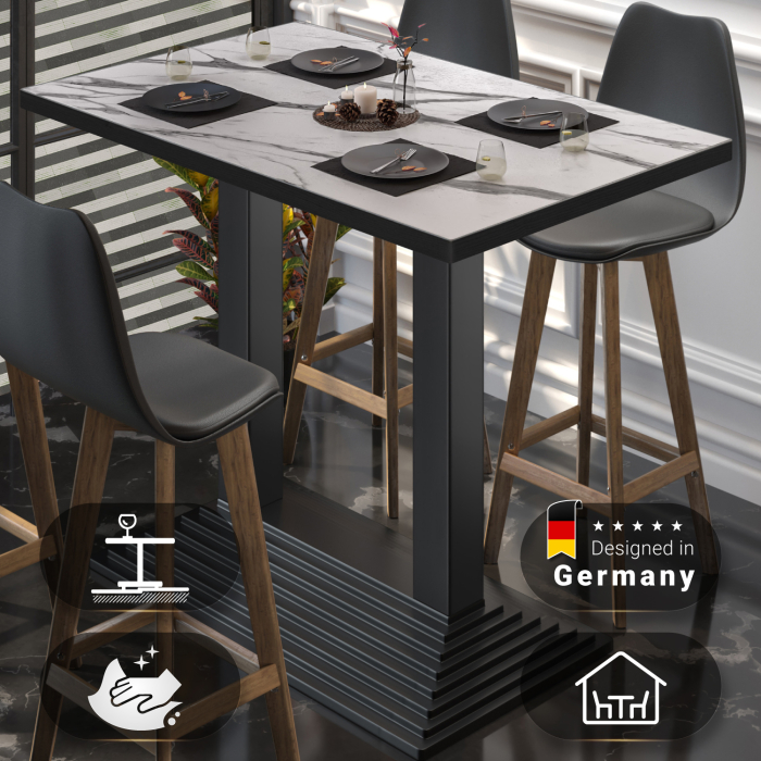 BPY | Bistro Stehtisk | 120 x 70 x 112 cm | Sort kant | Rektangulær | Hvid marmor / Sort