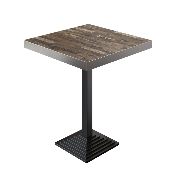 BPY | Bistrohögt bord | 70 x 70 x 114 cm | Rostfri kant | Fyrkantig | Vintage gammal / svart