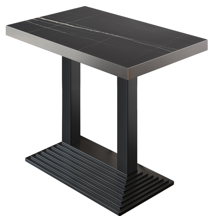 BPY | Tavolo da bistro | 110 x 60 x 114 cm | Bordo in acciaio inossidabile | Rettangolare | Marmo nero / Nero