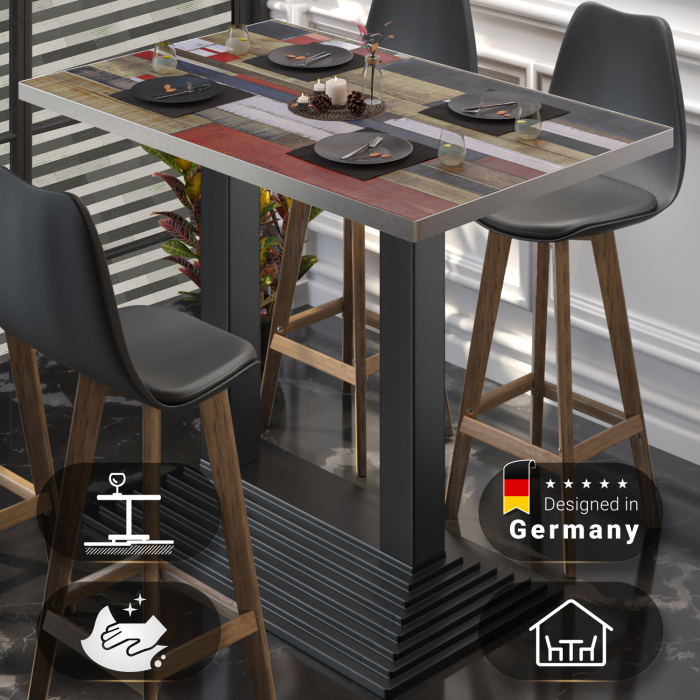 BPY | Bistro Stehtype | 120 x 70 x 112 cm | Rustfritt stål kant | Rekktangulær | Vintage Fargerik / Svart