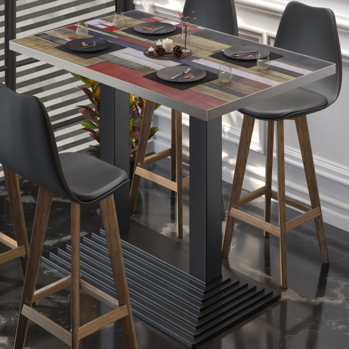 BPY | Bistro Stehtype | 120 x 70 x 112 cm | Rustfritt stål kant | Rekktangulær | Vintage Fargerik / Svart