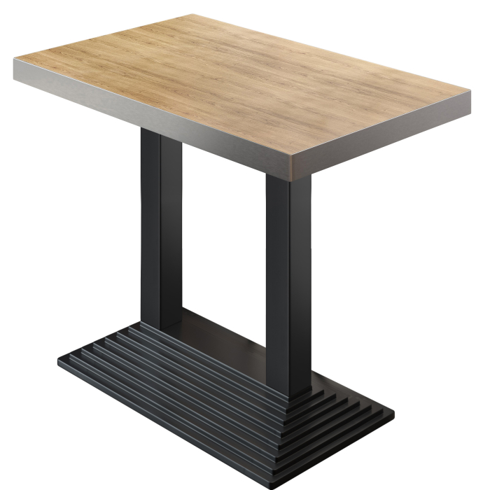 BPY | Bistro Stehtisch | 130 x 80 x 114 cm | Edelstahl Rand | Rechteckig | Eiche / Schwarz