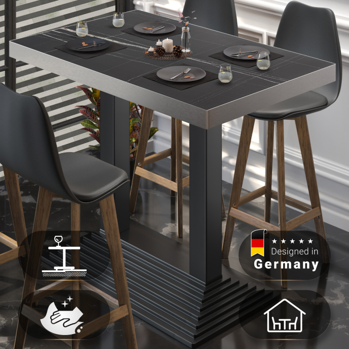 BPY | Bistro Stehtisch | 110 x 60 x 114 cm | Rustfritt stål kant | Rektangulær | Svart marmor / Svart BPY | Bistro Stehtisch | 110 x 60 x 114 cm | Rustfritt stål kant | Rektangulær | Svart marmor / Svart