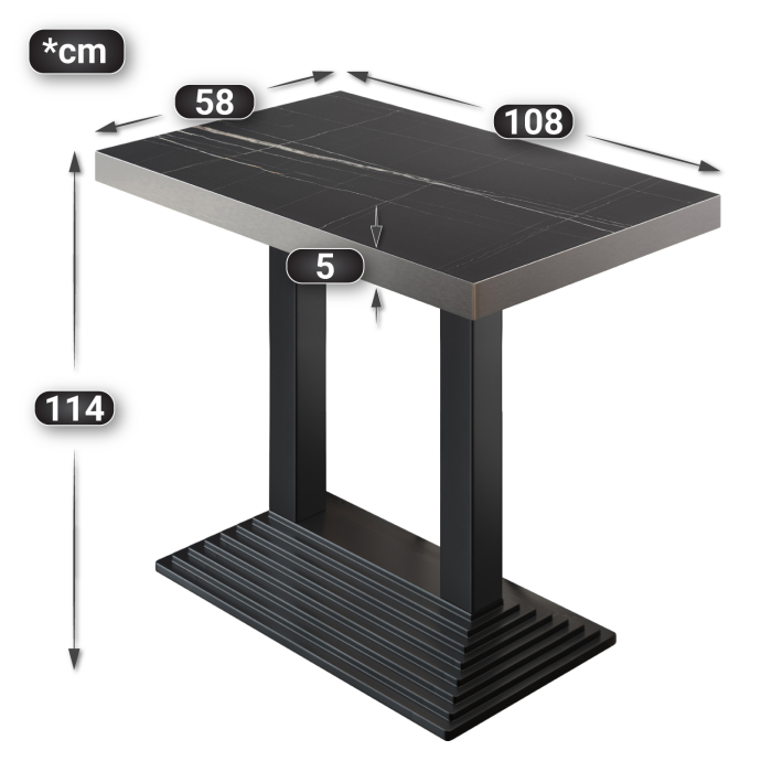 BPY | Bistro Stehtisch | 110 x 60 x 114 cm | Rustfritt stål kant | Rektangulær | Svart marmor / Svart BPY | Bistro Stehtisch | 110 x 60 x 114 cm | Rustfritt stål kant | Rektangulær | Svart marmor / Svart