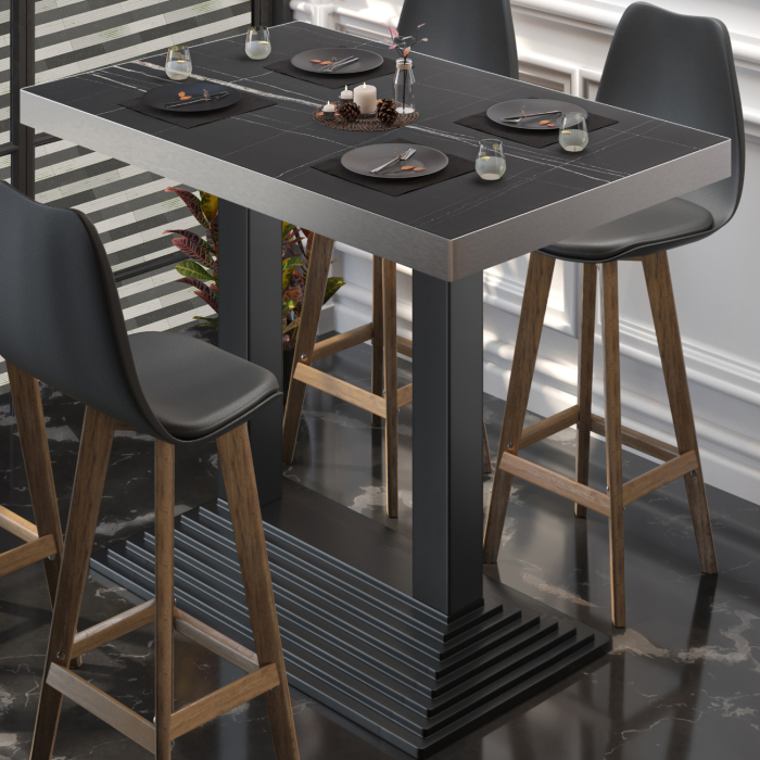 BPY | Bistro Stehtisch | 110 x 60 x 114 cm | Rustfritt stål kant | Rektangulær | Svart marmor / Svart BPY | Bistro Stehtisch | 110 x 60 x 114 cm | Rustfritt stål kant | Rektangulær | Svart marmor / Svart
