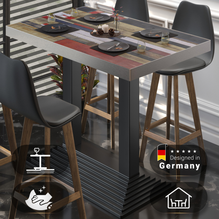 BPY | Bistro Stehtable | 120 x 70 x 114 cm | Rustfritt stål kant | Rekktangulær | Vintage Fargerik / Svart BPY | Bistro Stehtable | 120 x 70 x 114 cm | Rustfritt stål kant | Rekktangulær | Vintage Fargerik / Svart