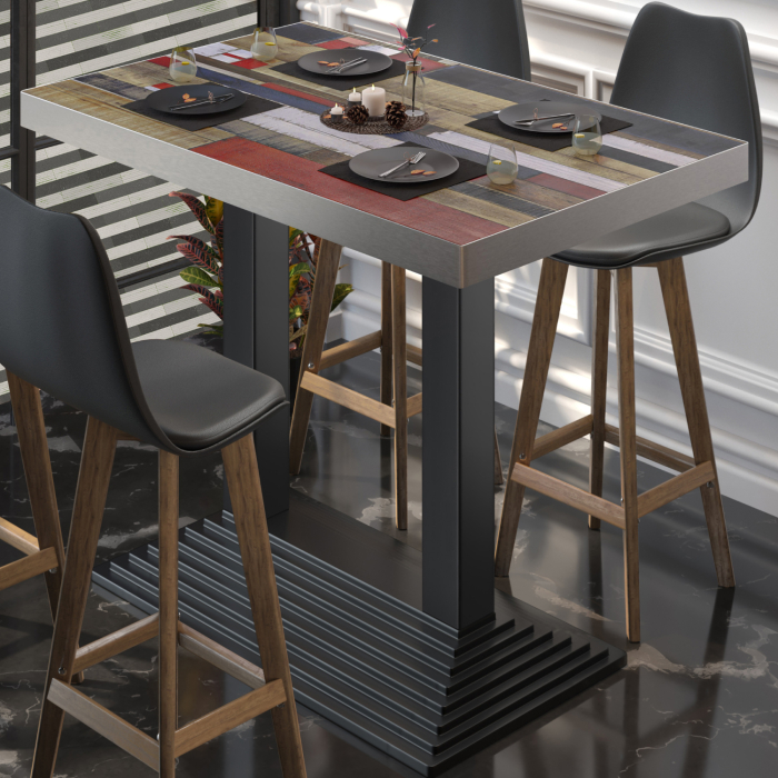 BPY | Bistro Stehtable | 120 x 70 x 114 cm | Rustfritt stål kant | Rekktangulær | Vintage Fargerik / Svart BPY | Bistro Stehtable | 120 x 70 x 114 cm | Rustfritt stål kant | Rekktangulær | Vintage Fargerik / Svart