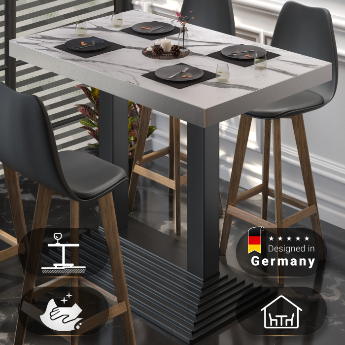BPY | Bistro Stehertabell | 130 x 80 x 114 cm | Rustfritt stål kant | Rekktangulær | Hvit marmor / Svart BPY | Bistro Stehertabell | 130 x 80 x 114 cm | Rustfritt stål kant | Rekktangulær | Hvit marmor / Svart