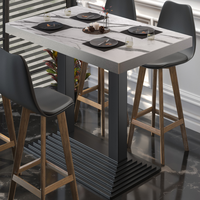 BPY | Bistro Stehertabell | 130 x 80 x 114 cm | Rustfritt stål kant | Rekktangulær | Hvit marmor / Svart BPY | Bistro Stehertabell | 130 x 80 x 114 cm | Rustfritt stål kant | Rekktangulær | Hvit marmor / Svart