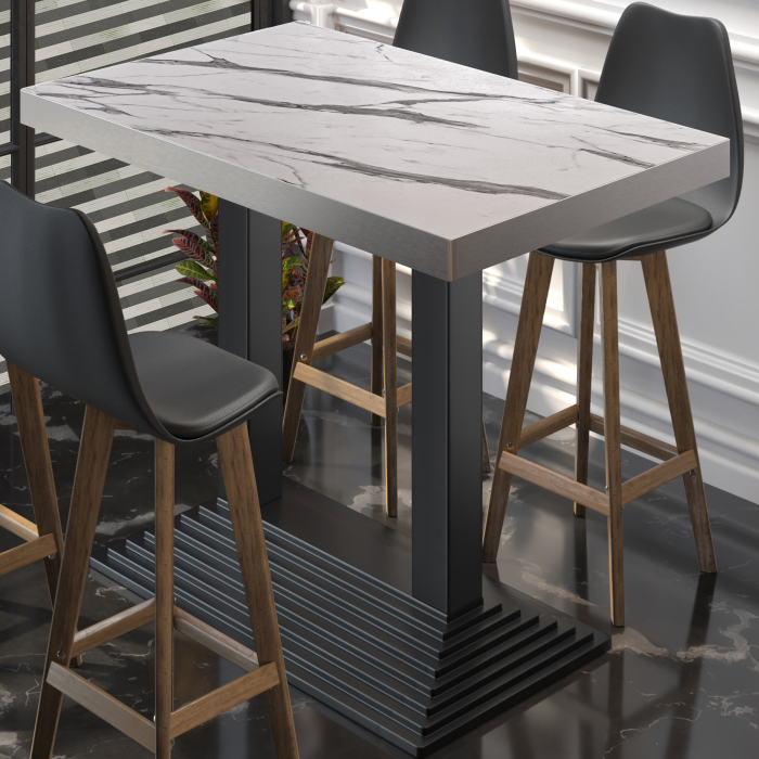 BPY | Bistro Stehertabell | 130 x 80 x 114 cm | Rustfritt stål kant | Rekktangulær | Hvit marmor / Svart BPY | Bistro Stehertabell | 130 x 80 x 114 cm | Rustfritt stål kant | Rekktangulær | Hvit marmor / Svart