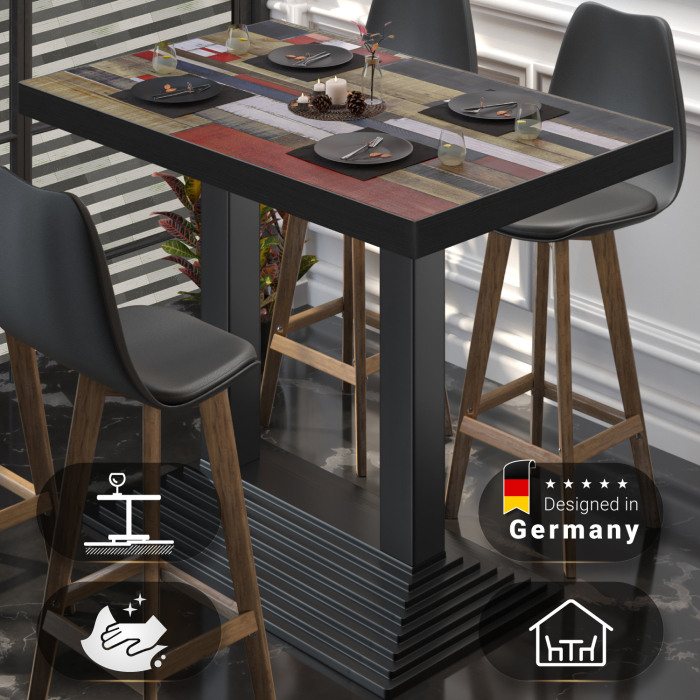 BPY | Bistro Stehtisch | 120 x 70 x 114 cm | Svart kant | Rektangulær | Vintage Fargerik / Svart BPY | Bistro Stehtisch | 120 x 70 x 114 cm | Svart kant | Rektangulær | Vintage Fargerik / Svart