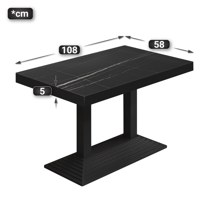 BPY | Bistrobord | 110 x 60 x 81 cm | Firkantet | Svart marmor/svart