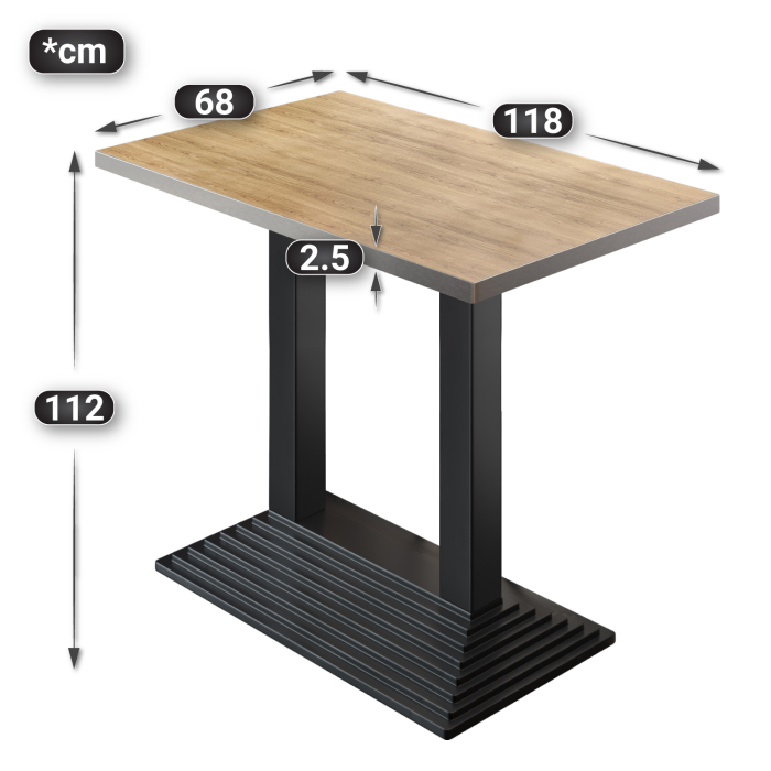 BPY | Tavolo alto da bistro | 120 x 70 x 112 cm | Bordo in acciaio inossidabile | Rettangolare | Quercia / Nero