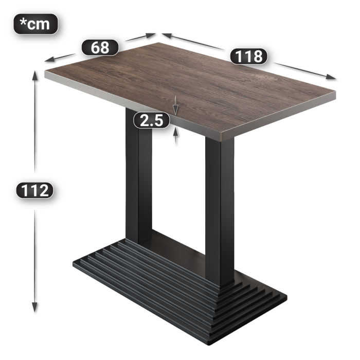 BPY | Bistro Stehtbord | 120 x 70 x 112 cm | Rustfritt stål kant | Rektangulær | Lyse Wenge / Svart BPY | Bistro Stehtbord | 120 x 70 x 112 cm | Rustfritt stål kant | Rektangulær | Lyse Wenge / Svart