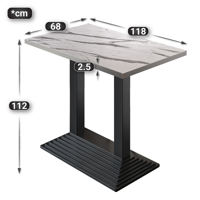 BPY | Bistro Stehtisch | 120 x 70 x 112 cm | Rustfritt stål kant | Firkantet | Hvit marmor / Svart BPY | Bistro Stehtisch | 120 x 70 x 112 cm | Rustfritt stål kant | Firkantet | Hvit marmor / Svart