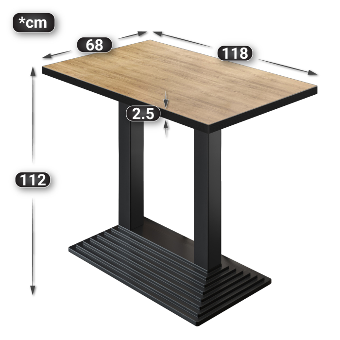 BPY | Bistro Steht bord | 120 x 70 x 112 cm | Svart kant | Rektangulær | Eik / Svart