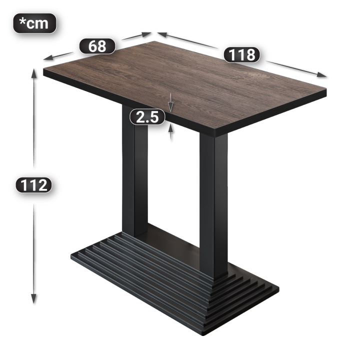 BPY | Bistro Stekte bord | 120 x 70 x 112 cm | Svart kant | Rektangulær | Lys Wenge / Svart