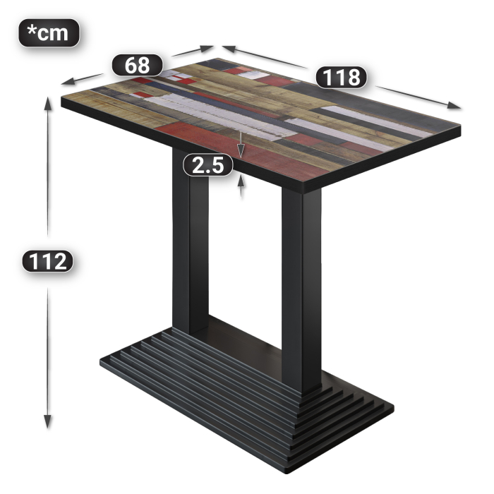 BPY | Bistro Stehtisch | 120 x 70 x 112 cm | Svart kant | Avlang | Vintage Fargerik / Svart BPY | Bistro Stehtisch | 120 x 70 x 112 cm | Svart kant | Avlang | Vintage Fargerik / Svart