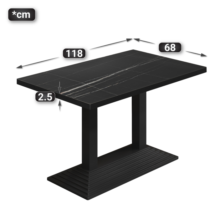 BPY | Bistrobord | 120 x 70 x 78,5 cm | Firkantet | Svart marmor/svart