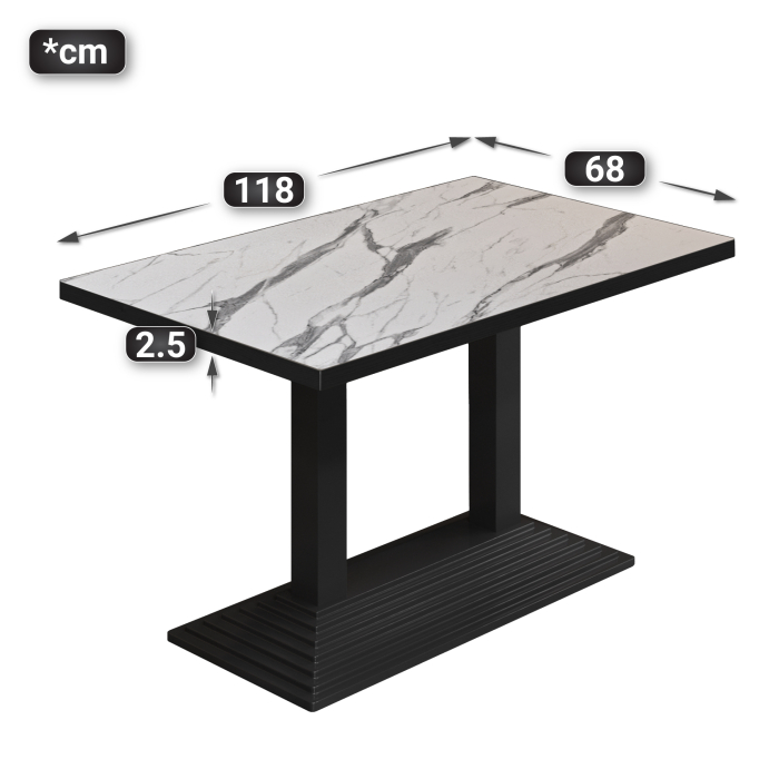 BPY | Bistrobord | 120 x 70 x 78,5 cm | Firkantet | Hvit marmor/svart BPY | Bistrobord | 120 x 70 x 78,5 cm | Firkantet | Hvit marmor/svart