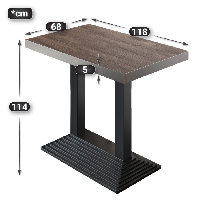 BPY | Bistro Steh bord | 120 x 70 x 114 cm | Rustfritt stål kant | Rektangulær | Lys Wenge / Svart BPY | Bistro Steh bord | 120 x 70 x 114 cm | Rustfritt stål kant | Rektangulær | Lys Wenge / Svart