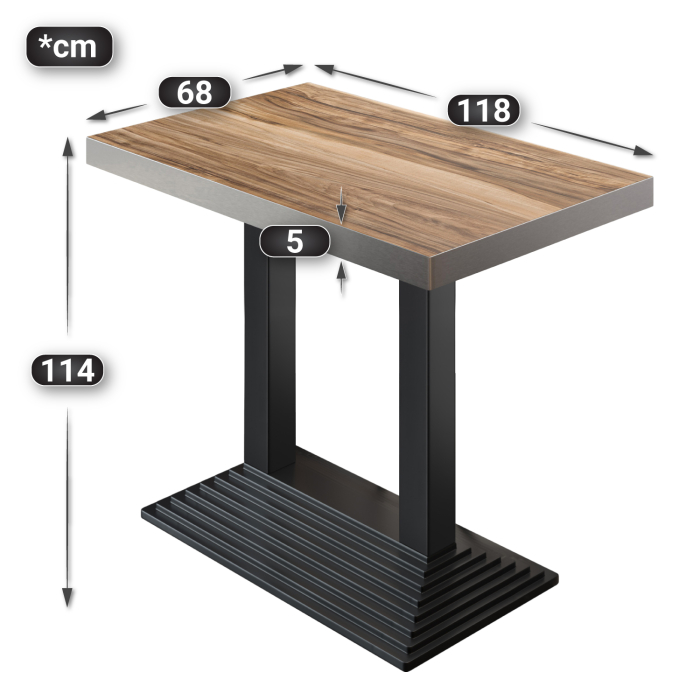 BPY | Bistro Stehtbord | 120 x 70 x 114 cm | Rustfritt stål kant | Rektangulær | Sheesham / Svart BPY | Bistro Stehtbord | 120 x 70 x 114 cm | Rustfritt stål kant | Rektangulær | Sheesham / Svart