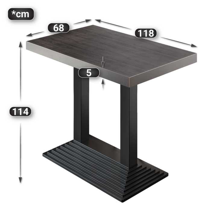 BPY | Bistro Stehtisch | 120 x 70 x 114 cm | Rustfritt stål kant | Rektangulær | Wenge / Svart BPY | Bistro Stehtisch | 120 x 70 x 114 cm | Rustfritt stål kant | Rektangulær | Wenge / Svart