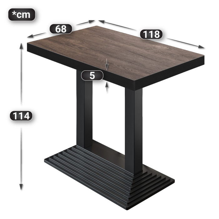 BPY | Bistro Stehbord | 120 x 70 x 114 cm | Svart kant | Rekktangulær | Lys Wenge / Svart BPY | Bistro Stehbord | 120 x 70 x 114 cm | Svart kant | Rekktangulær | Lys Wenge / Svart