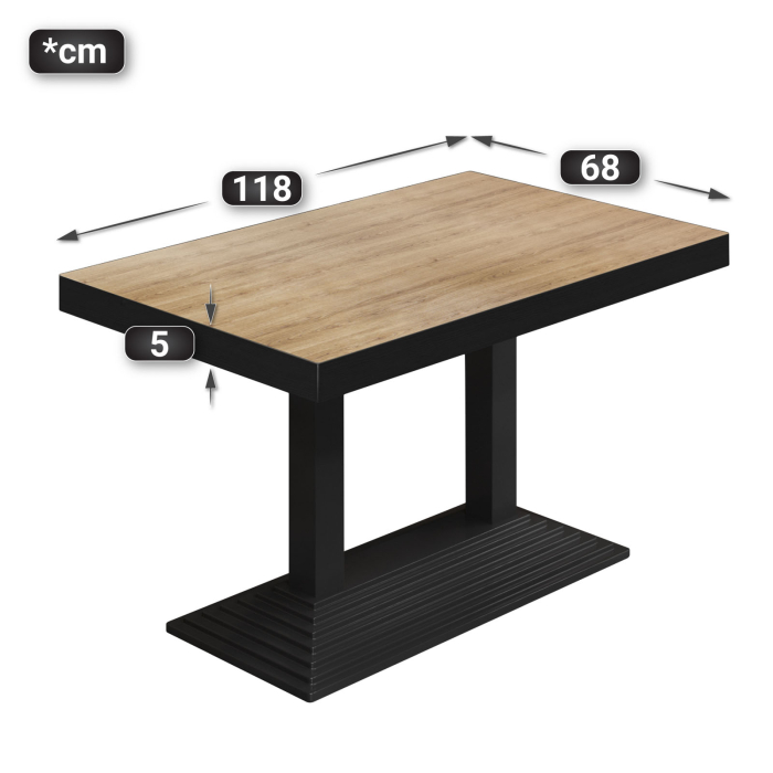 BPY | Bistrobord | 120 x 70 x 81 cm | Firkantet | Eik / Sort