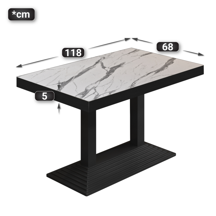 BPY | Bistrobord | 120 x 70 x 81 cm | Firkantet | Hvit marmor/svart