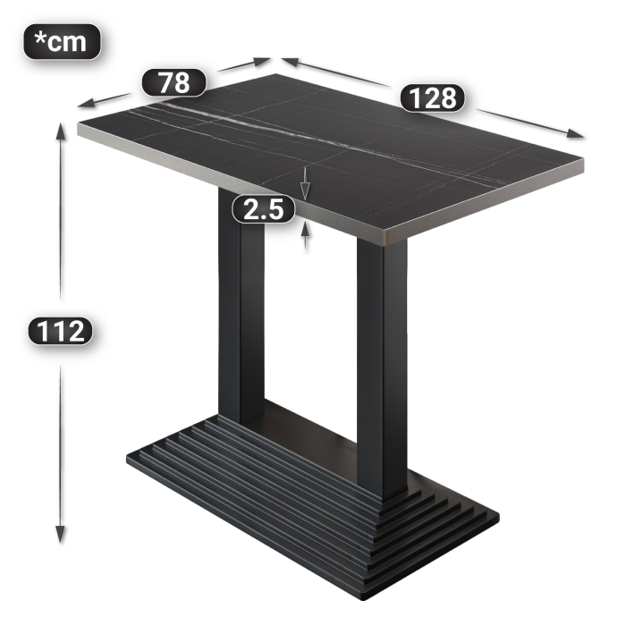 BPY | Bistro Ståbord | 130 x 80 x 112 cm | Rustfritt stål kant | Rektangulær | Svart marmor / Svart BPY | Bistro Ståbord | 130 x 80 x 112 cm | Rustfritt stål kant | Rektangulær | Svart marmor / Svart