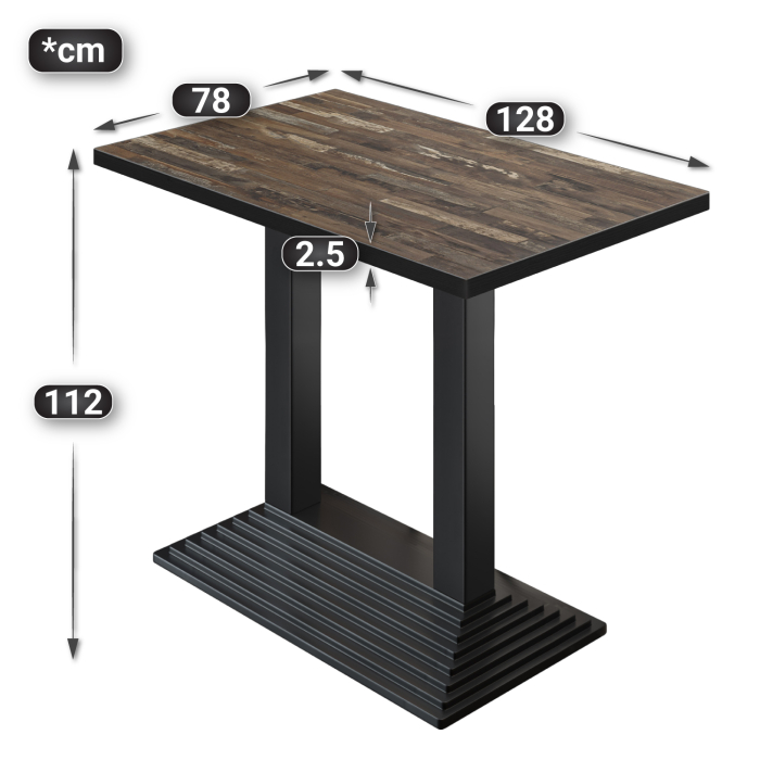 BPY | Bistro Standing Table | 130 x 80 x 112 cm | Black Edge | Rectangular | Vintage Old / Black