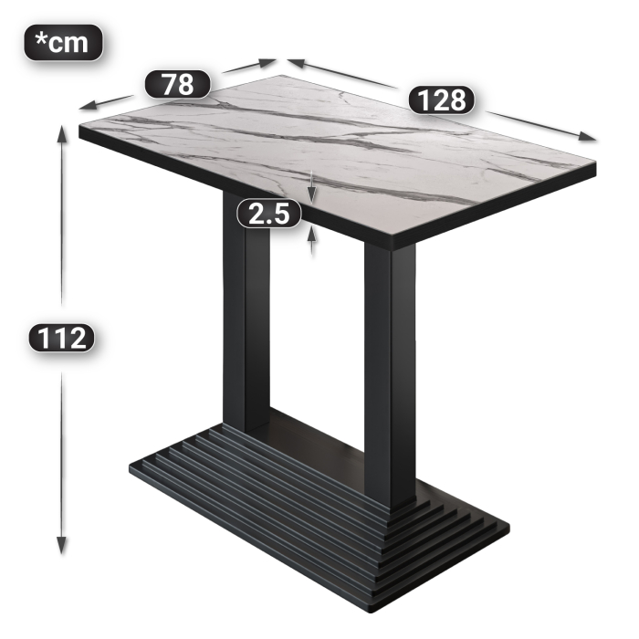 BPY | Bistro Stehbord | 130 x 80 x 112 cm | Svart kant | Rektangulær | Hvit marmor / Svart BPY | Bistro Stehbord | 130 x 80 x 112 cm | Svart kant | Rektangulær | Hvit marmor / Svart
