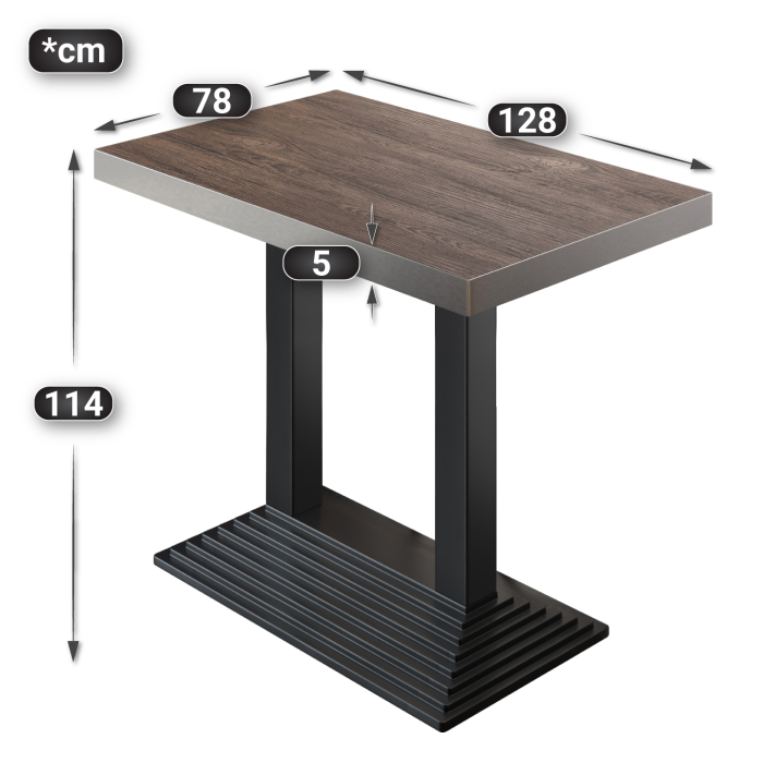 BPY | Bistro Stehtisch | 130 x 80 x 114 cm | Rustfritt stål kant | Rektangulær | Lys Wengé / Svart BPY | Bistro Stehtisch | 130 x 80 x 114 cm | Rustfritt stål kant | Rektangulær | Lys Wengé / Svart