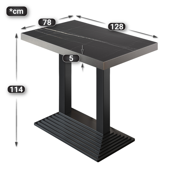 BPY | Bistro Stehbord | 130 x 80 x 114 cm | Rustfritt stål kant | Rektangulær | Svart marmor / Svart BPY | Bistro Stehbord | 130 x 80 x 114 cm | Rustfritt stål kant | Rektangulær | Svart marmor / Svart