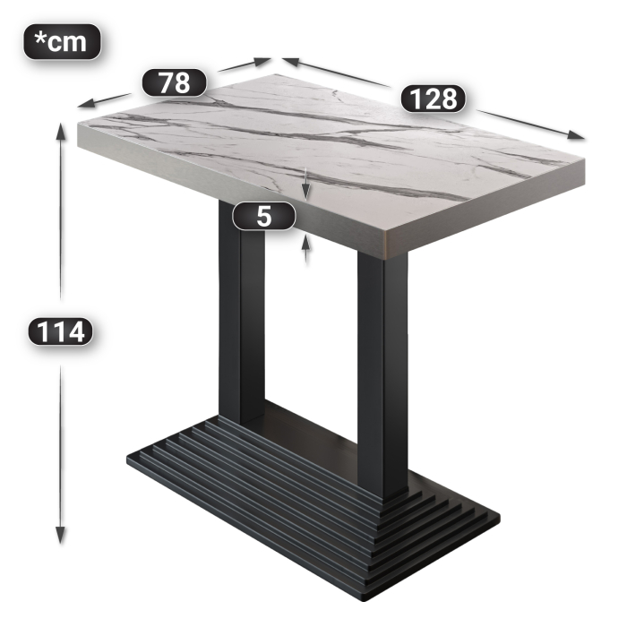 BPY | Bistro Stehertabell | 130 x 80 x 114 cm | Rustfritt stål kant | Rekktangulær | Hvit marmor / Svart BPY | Bistro Stehertabell | 130 x 80 x 114 cm | Rustfritt stål kant | Rekktangulær | Hvit marmor / Svart