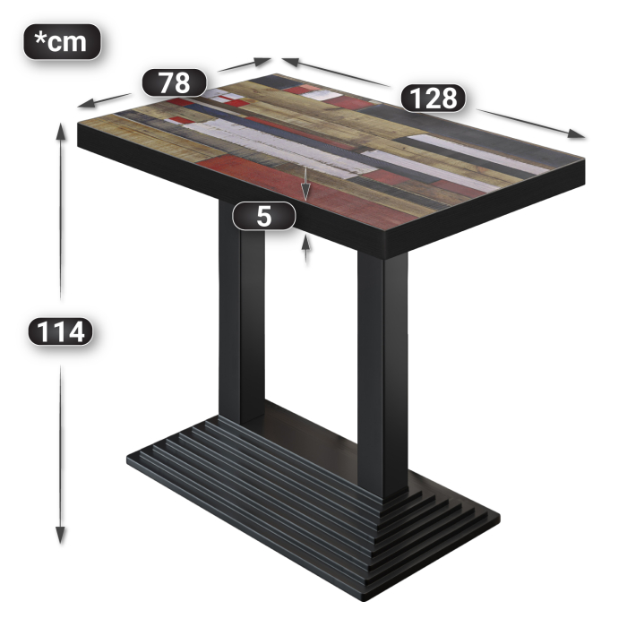 BPY | Bistro Stehbord | 130 x 80 x 114 cm | Svart kant | Rektangulær | Vintage Fargerik / Svart