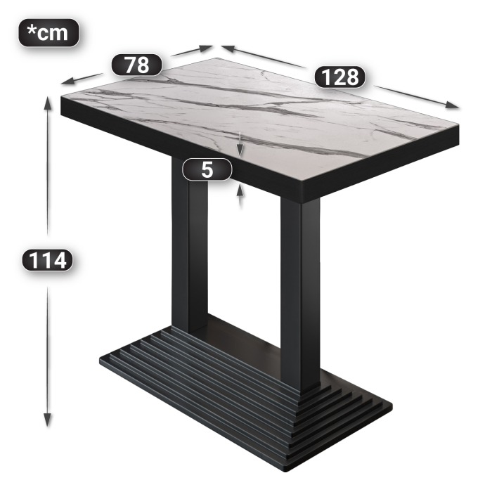 BPY | Bistro Stehtisk | 130 x 80 x 114 cm | Svart kant | Firkantet | Hvit marmor / Svart BPY | Bistro Stehtisk | 130 x 80 x 114 cm | Svart kant | Firkantet | Hvit marmor / Svart