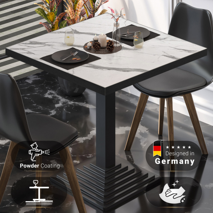 BPY | Bistrobord | 70 x 70 x 78,5 cm | Firkantet | Hvid marmor / Sort