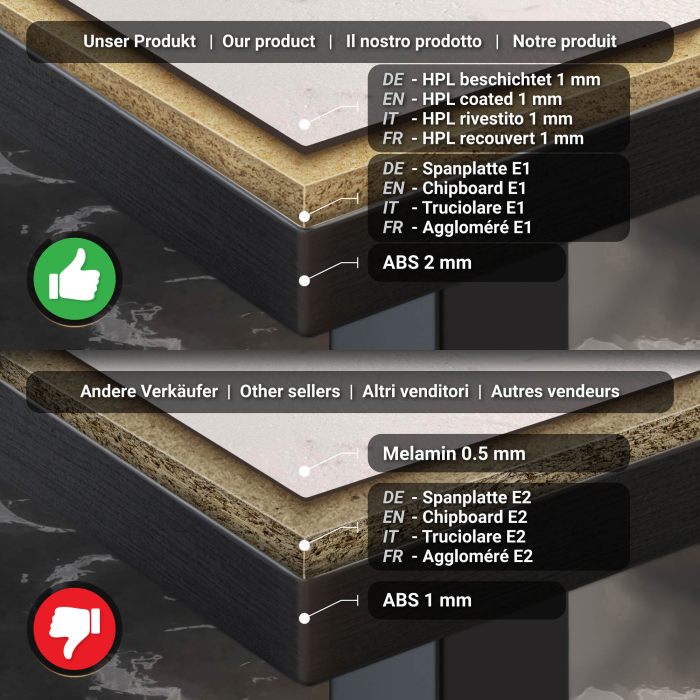 BPY | Bistrobord | 70 x 70 x 78,5 cm | Firkantet | Hvid marmor / Sort