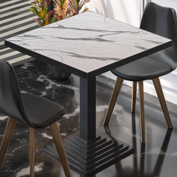 BPY | Bistrobord | 70 x 70 x 78,5 cm | Firkantet | Hvid marmor / Sort