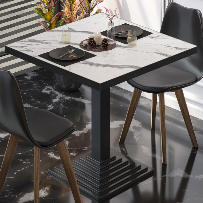 BPY | Bistrobord | 70 x 70 x 78,5 cm | Firkantet | Hvid marmor / Sort