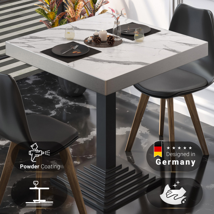 BPY | Bistrobord | 70 x 70 x 81 cm | Firkantet | Hvid marmor / Sort
