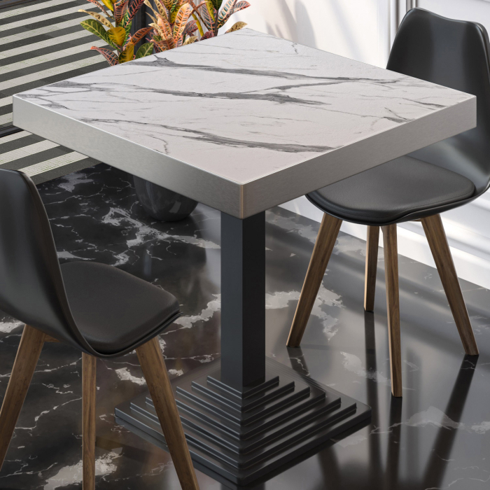 BPY | Bistrobord | 70 x 70 x 81 cm | Firkantet | Hvid marmor / Sort