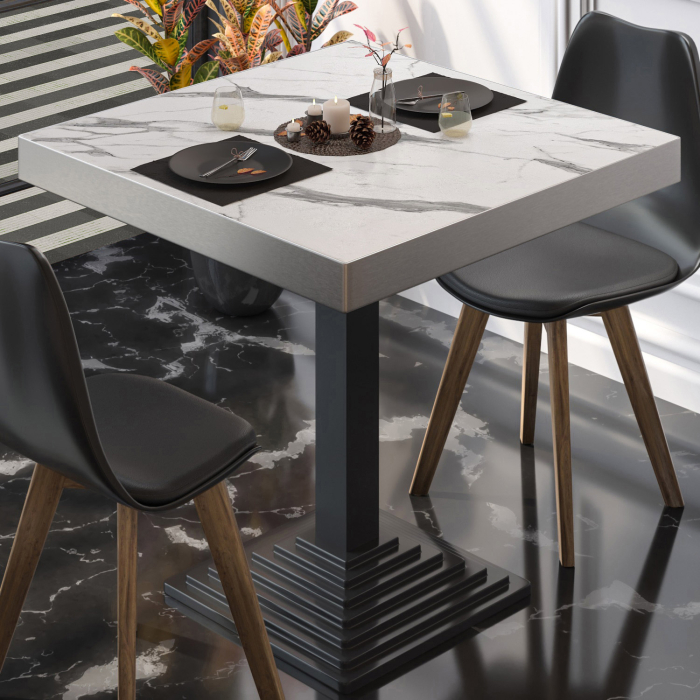 BPY | Bistrobord | 70 x 70 x 81 cm | Firkantet | Hvid marmor / Sort